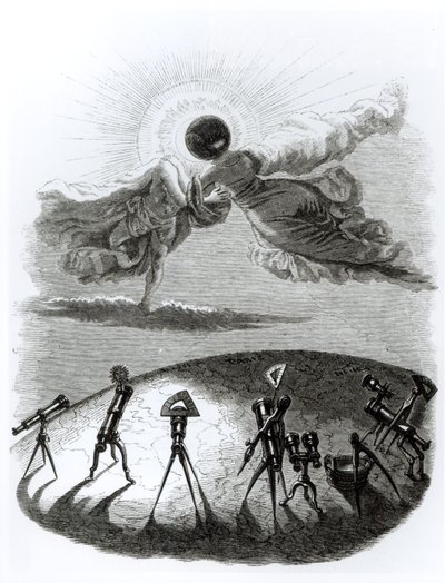 "O sol abraça a lua: Eclipse do Sol", ilustração de "Un Autre Monde", publicada por H. Fournier em Paris em 1844 de Grandville